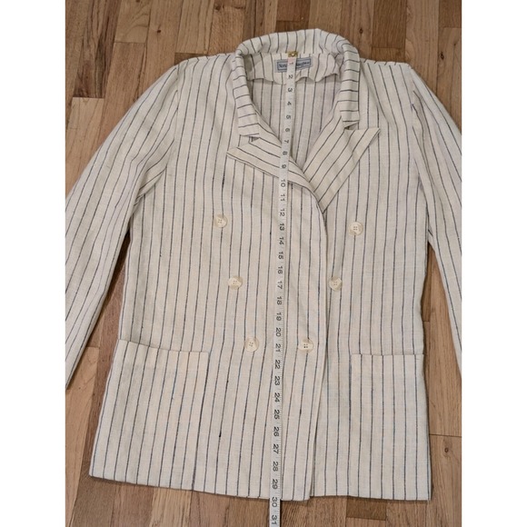 Vintage Norton McNaughton Linen Skirt Suit Ladies Small Cream W Black Stripes - Picture 3 of 16